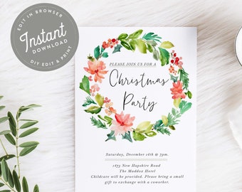Christmas Party Invitation, Holiday Party Invite, Christmas Invitation Instant Download, Winter Party Invitation, Invite Template, Xmas