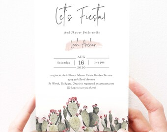 Boho Fiesta Bridal Shower Invitation Cactus, Modern Bridal Shower Invites Bohemian Cacti, Printable Digital Download, Blush, 61