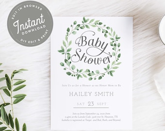 Baby Shower invita genere neutro, verde Baby Shower invito ragazzo, Baby Shower, invito doccia, invito stampabile, modificabile, Scarica Jo