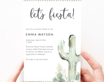 Cactus Fiesta Bridal Shower Invitation, Cactus Bridal Shower Invites Boho Succulent, Editable, Printable Digital Download, 61