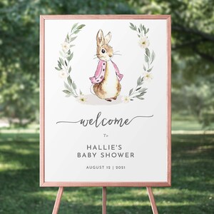 Vintage Rabbit Baby Shower Welcome Sign Vintage Rabbit Shower, Editable Baby Shower Sign Printable, Instant Download, 146