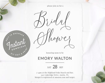 Bridal Shower Invite Black and White, Bridal Shower Invitation Simple, Editable Bridal Shower Invite, Printable Download Template, Mara