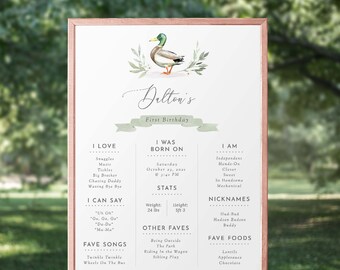 Duck Birthday Milestone Sign, Editable First Birthday Milestone Board Sign, Duck Birthday Theme, Template, Instant Download, 183