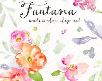 Fantasia aquarel bloem Clip Art Set