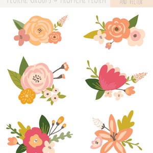 Hand Drawn Flower Bunches Clip Art. Vector Flower Clip Art. Tropical Flower Bunches image 1