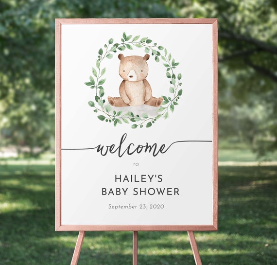 Baby Welcome Signs Printable Baby Shower Signs, Bear Baby Shower Sign, Welcome Sign, Printable, Instant Download, Editable, Printable, Bear