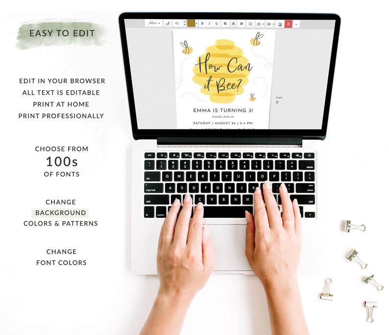 Söt bi-födelsedagsinbjudan, bi-födelsedagsinbjudningar, bi-födelsedagsfestinbjudan, honungsbi, direktnedladdning, digital, redigerbar bild 5