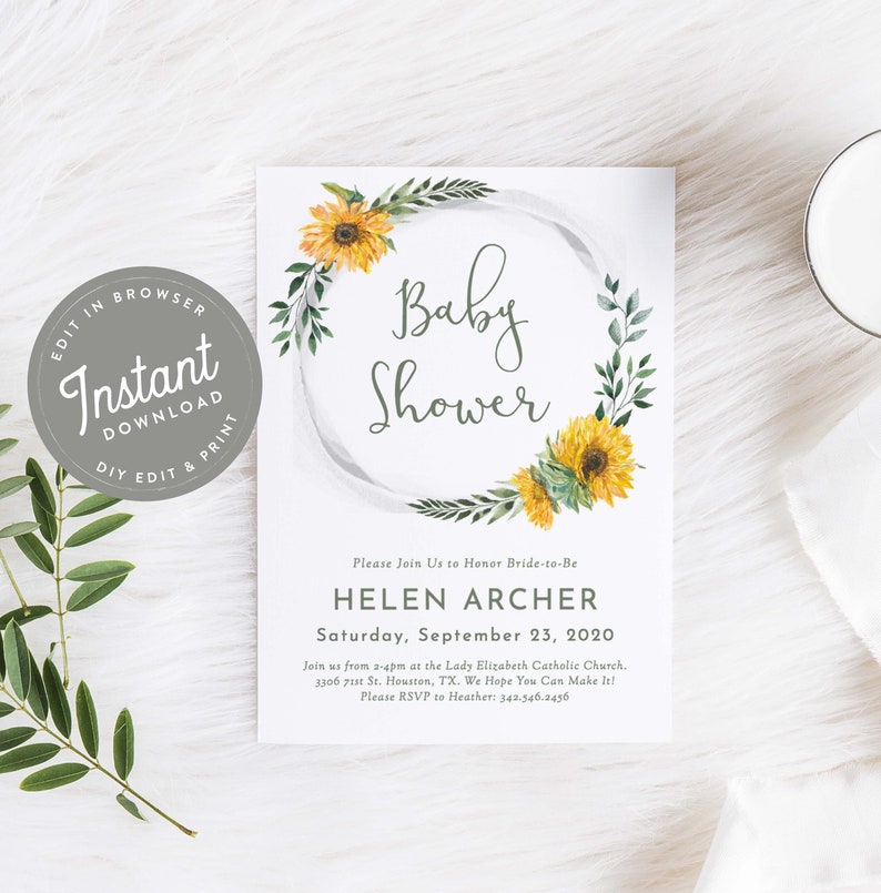 Sunflower Baby Shower Invitation Sunflower Baby Shower Etsy