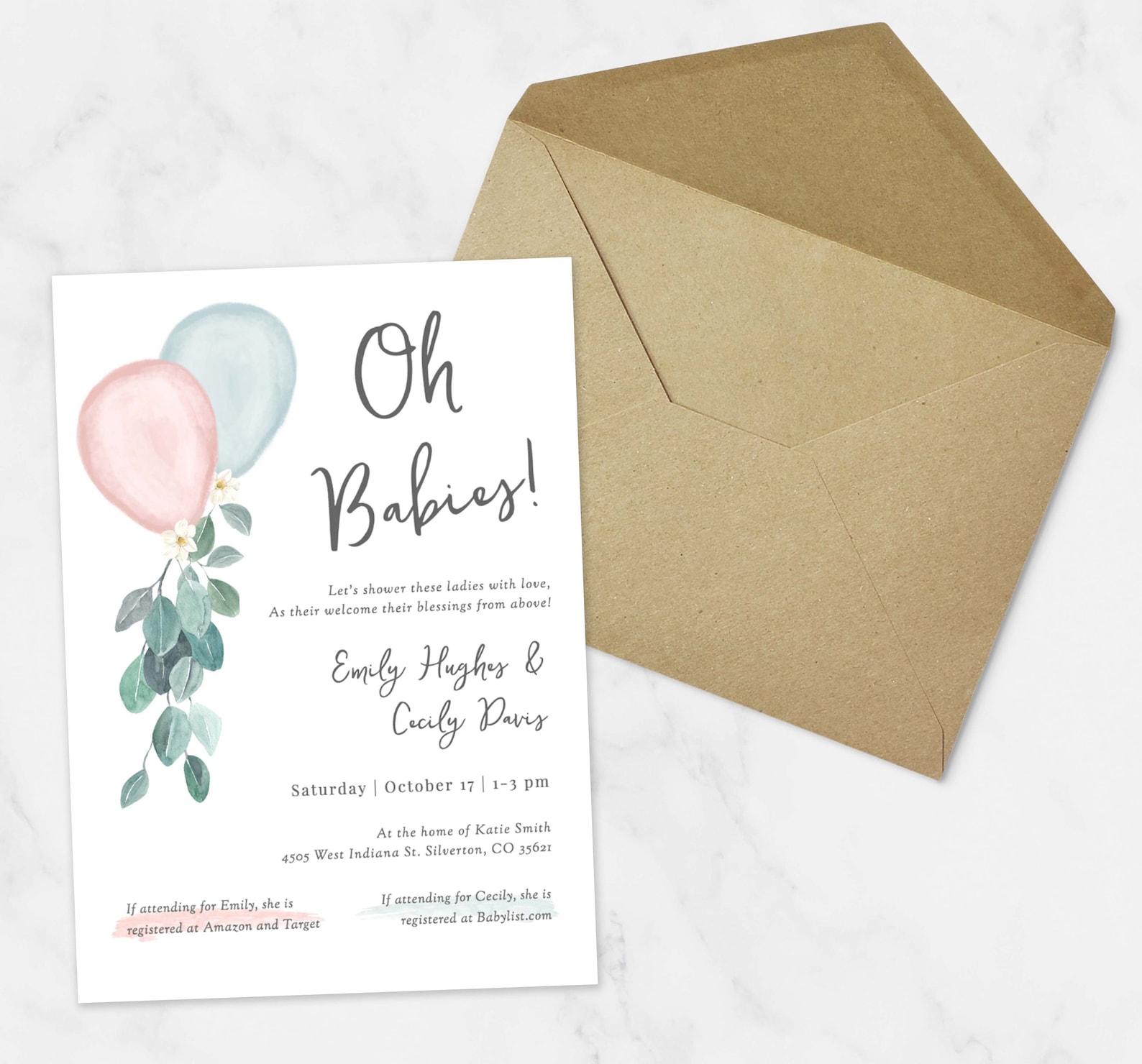 Joint Baby Shower Invitation Template Double Baby Shower Etsy