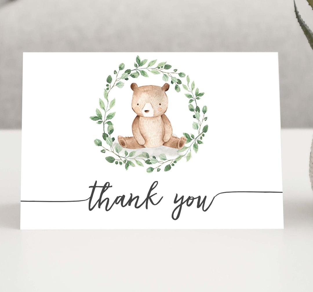 Bear Baby Shower Thank You Cards Boy Teddy Bear Baby Shower, Printable ...