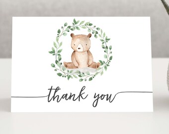 Bear Baby Shower Thank You Cards Boy Teddy Bear Baby Shower, Printable Thank You Cards, Thank You Card PDF Download, Instant Download, Bear