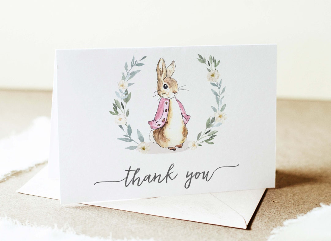 Vintage Rabbit Baby Shower Thank You Card, Rabbit Thank You Note ...