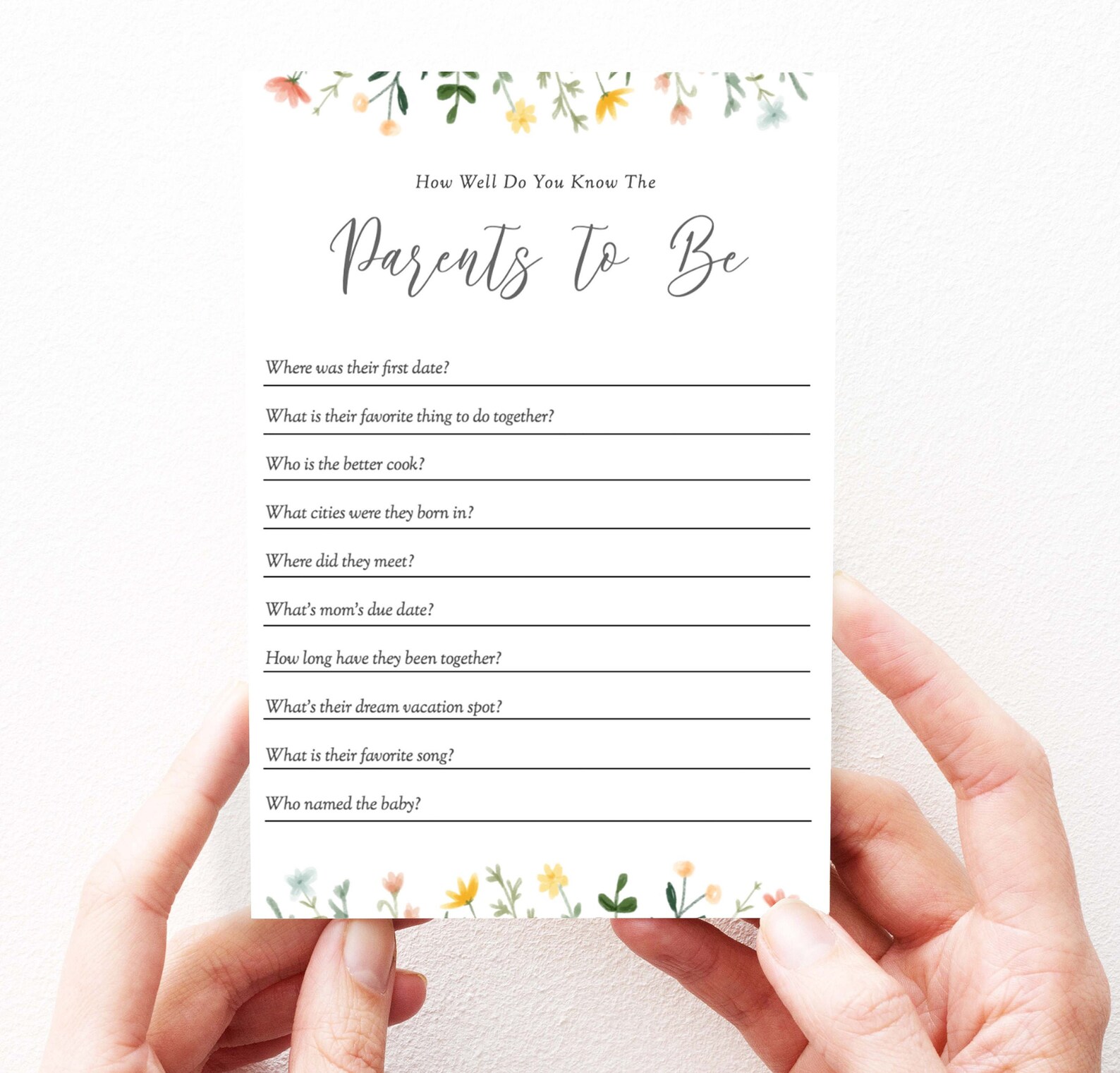 Wildflower Baby Shower Games Editable Parents to Be Game Etsy