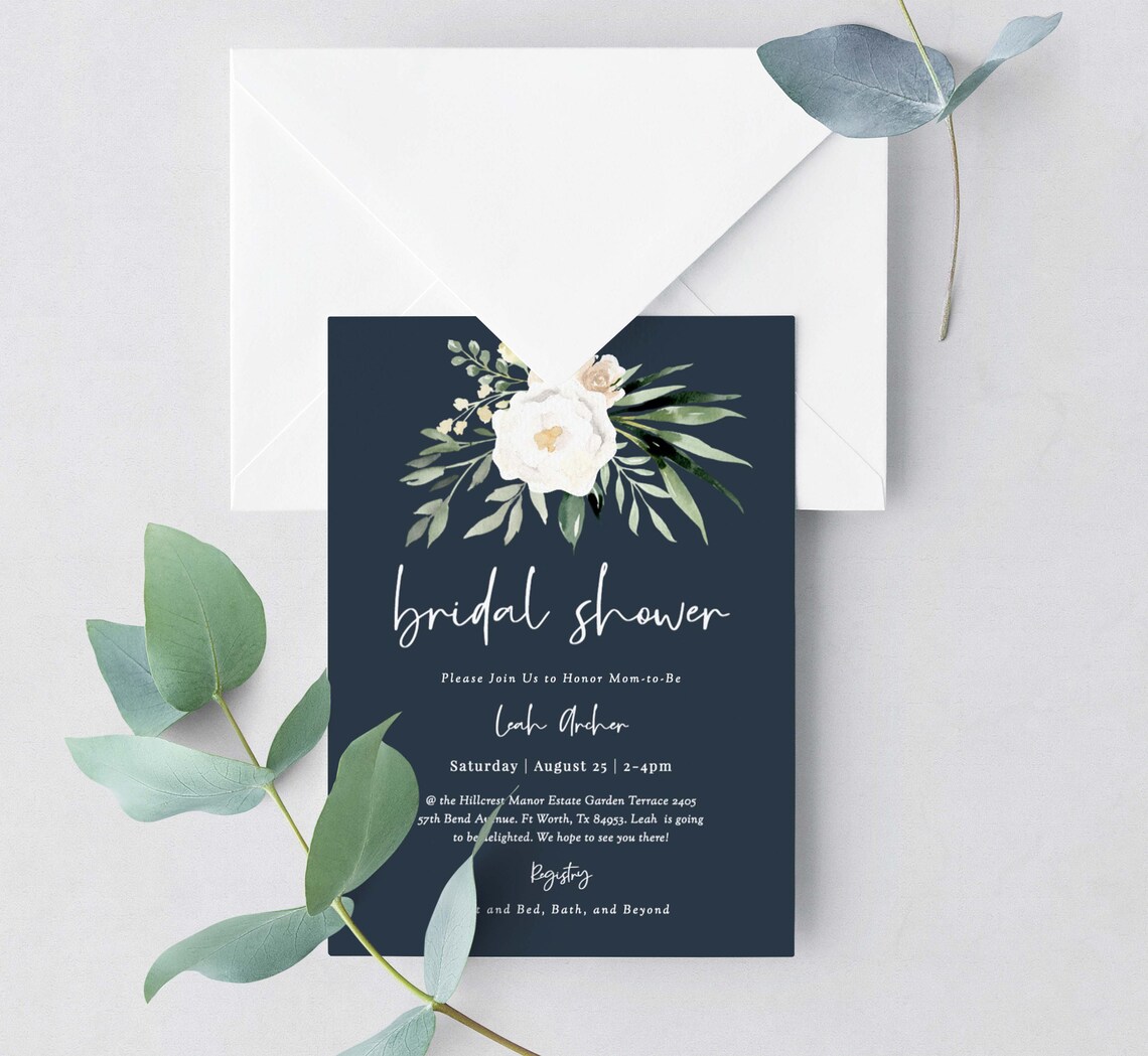 Blue Bridal Shower Invitation Blue Bridal Shower Invitation Etsy