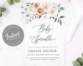 Floral Baby Sprinkle Shower Invitation, Baby Sprinkle Invite, Boho Floral Shower Invite, Editable Template, Instant Download, 19