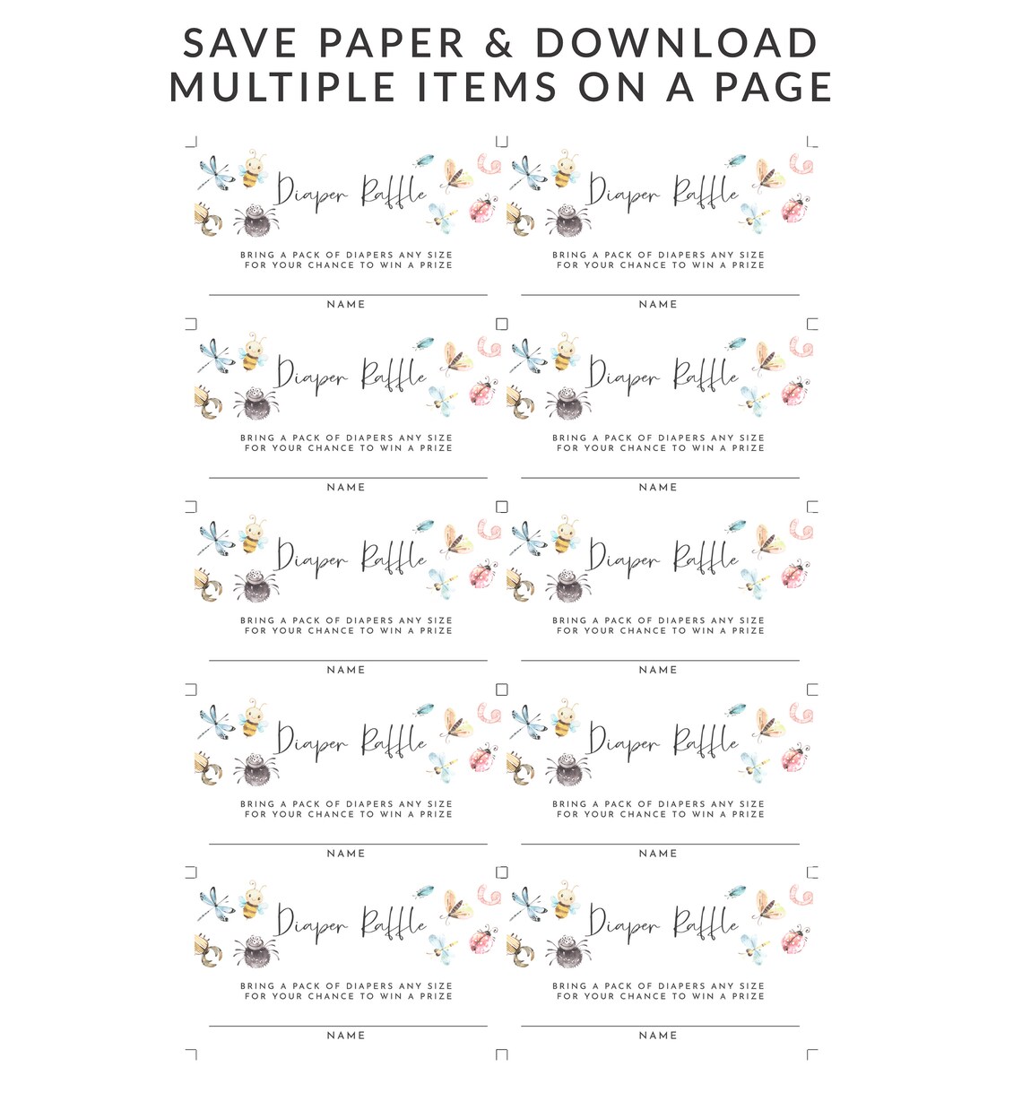 Bug Themed Baby Shower Boy Bring Diapers Card Printable Diaper Raffle ...