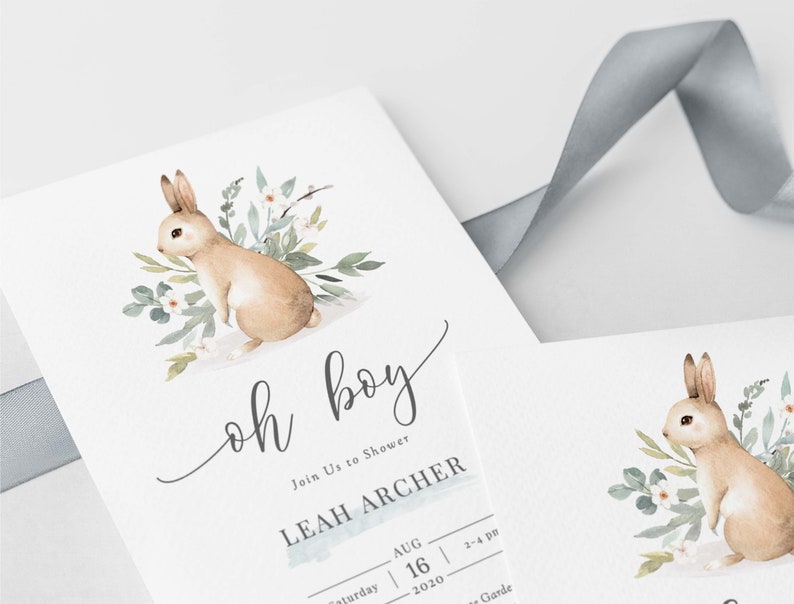 Bunny Baby Shower Invitation Boy Baby Shower Invites Rabbit Etsy
