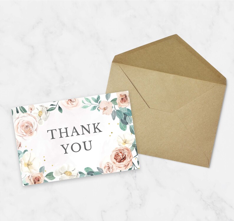 Boho Floral Thank You Card Bridal Shower Thank You Card | Etsy