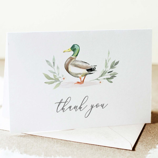 Mallard Duck Baby Shower Thank You Card Printable Duck Thank You Note Instant Download, Duck Thank You Card PDF, 183