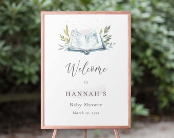 Book Themed Baby Shower Sign Download, Editable Storybook Baby Shower Sign Printable, Customizable Baby Shower Sign, 35