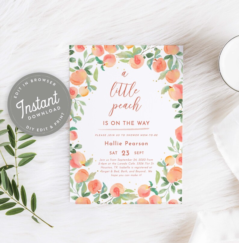 Cute Peach Baby Shower Invitation Bundle Peaches Baby Shower Etsy