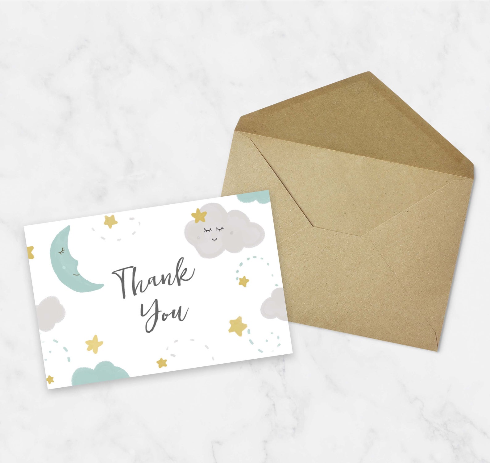 Cute Moon Thank You Cards Boy Moon Baby Shower Printable Thank Etsy