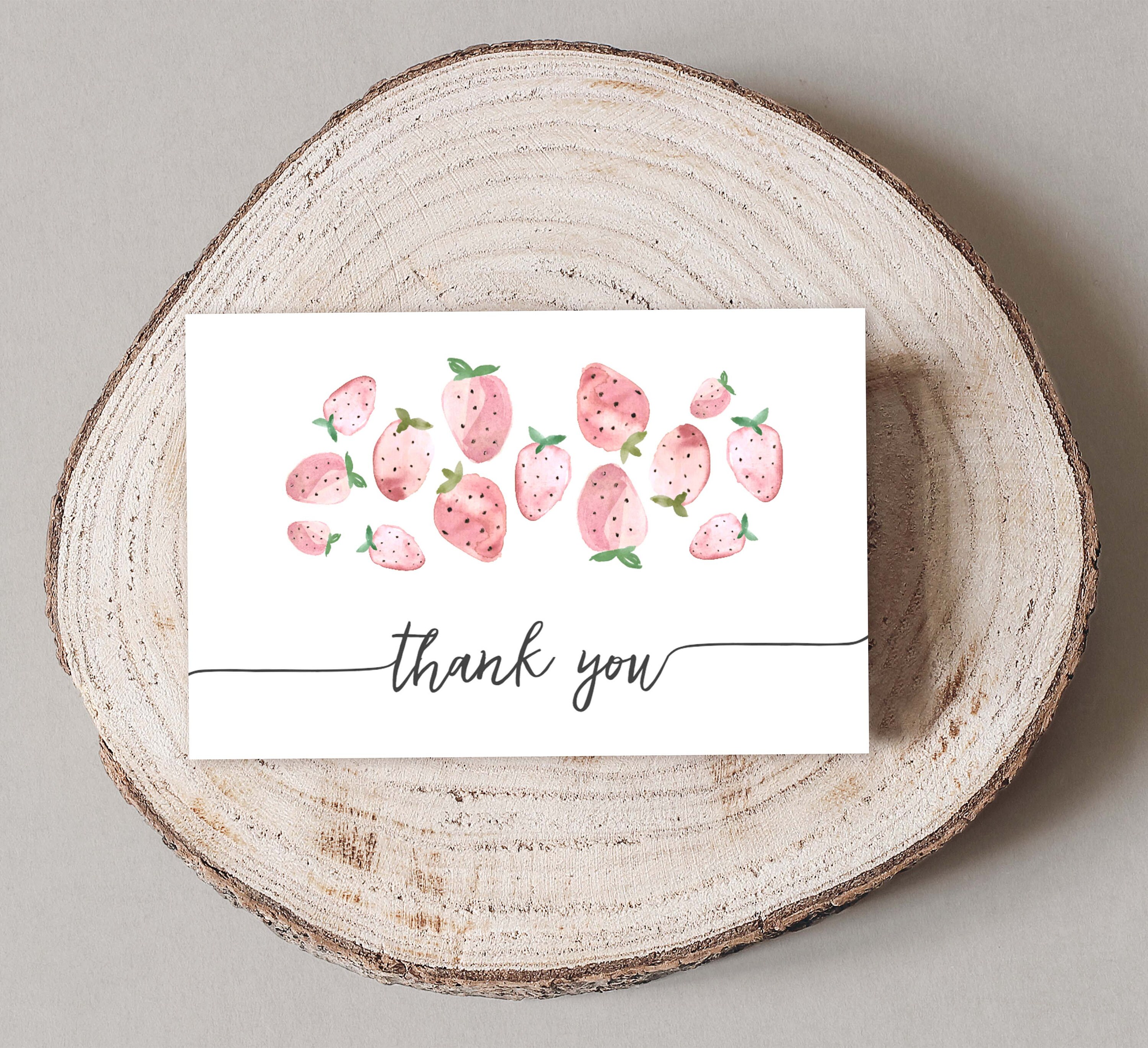 Strawberry Birthday Party Thank You Card Strawberry Baby Etsy