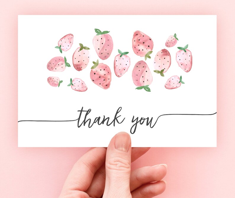 Strawberry Birthday Party Thank You Card Strawberry Baby Etsy
