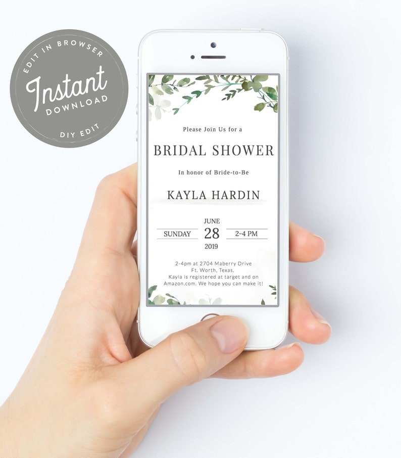 Greenery Bridal Shower E Invite Wedding Shower E Invitation Etsy