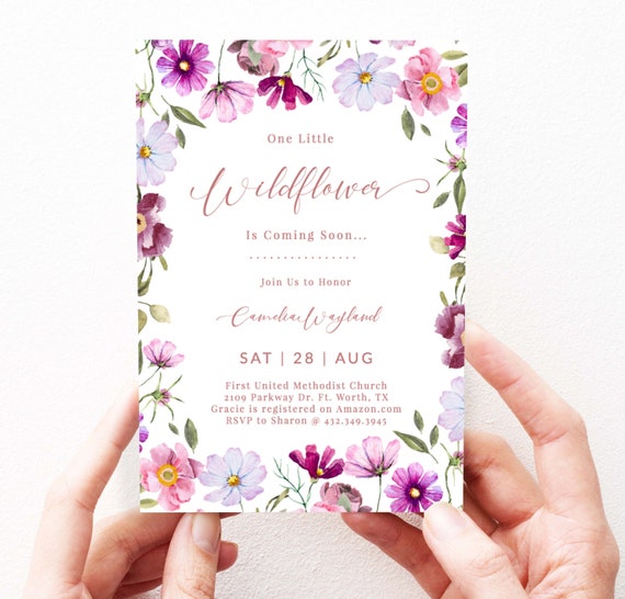 Boho Girl Baby Shower Invitation Wildflower Baby Shower Invitation Instant Download Template, Editable, Purple Flora, 133