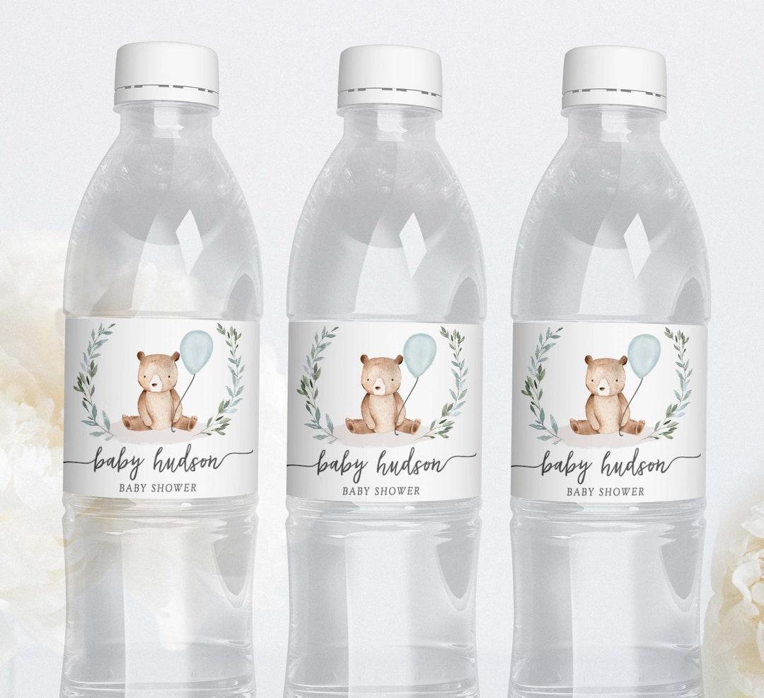 Bear Baby Shower Water Bottle Label Baby Shower Boy Water Etsy