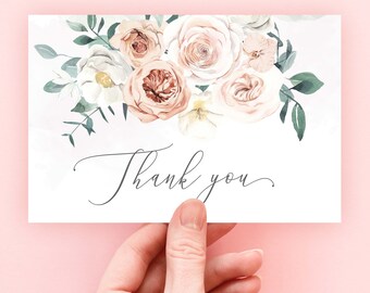 Boho Floral Thank You Card, Bridal Shower Thank You Card, Thank You Card Floral, Printable Thank You Cards, PDF, Instant Download, 19