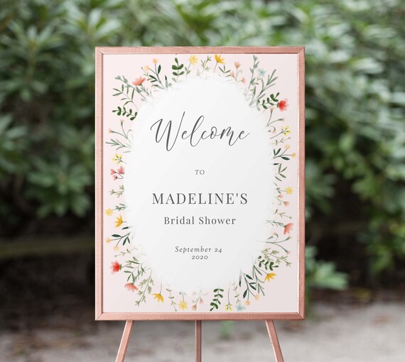 Wildflower Shower Welcome Sign Printable, Editable Party Sign Download Floral Sign, Floral Baby Shower Sign Editable Template, 56