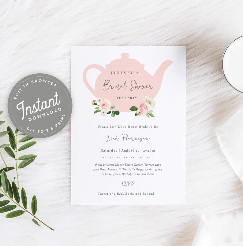Tea Party Bridal Shower Invitation Download Editable Tea Etsy