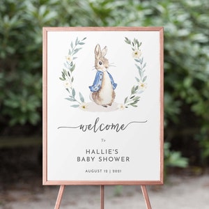 Kaninchen-Babyparty-Willkommensschild-Junge-Kaninchen-Dusche, bearbeitbares Babypartyschild druckbar, sofortiger Download, 131