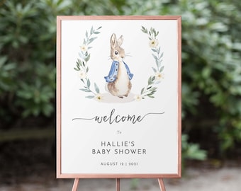 Rabbit Baby Shower Welcome Sign Boy Rabbit Shower, Editable Baby Shower Sign Printable, Instant Download, 131
