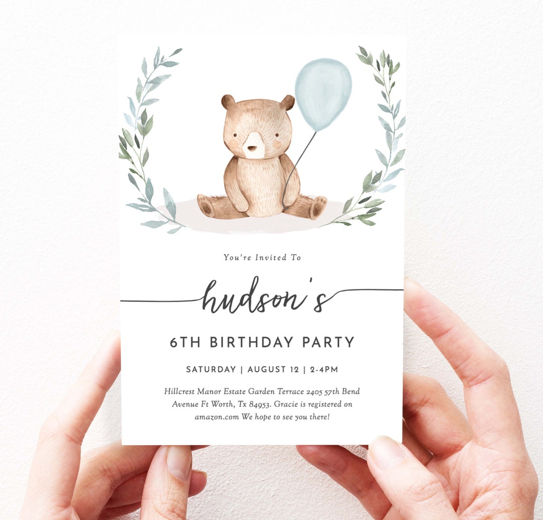 Bear Birthday Invitation Download, Birthday Invitation Bear, Editable ...