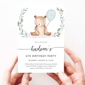 Bear Birthday Invitation Download, Birthday Invitation Bear, Editable ...