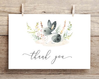 Cartão de agradecimento de coelhinho em aquarela, cartão de agradecimento de chá de bebê de coelhinho, chá de bebê fofo de gênero neutro, download de PDF, para impressão, 34