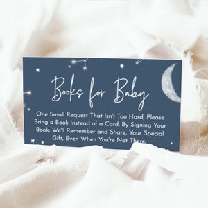 Over the Moon Boekaanvraag Babyshower Maan Babyshower Boekaanvraag Kaartinvoeging Afdrukbaar, Sterren, PDF, 57