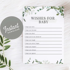 Greenery Baby Shower Games Wishes For Baby Card Greenery, Printable Shower Games, Wishes for Baby Game Instant Download PDF, Greens