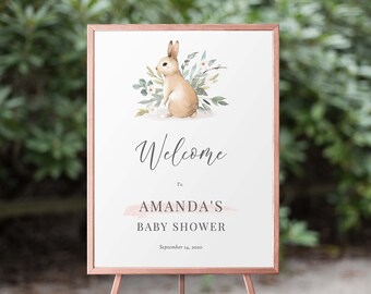 Niedliches Häschen Baby Shower Zeichen druckbares Mädchen Kaninchen Baby Shower Zeichen Bunny, anpassbare Zeichen Instant Download, 91