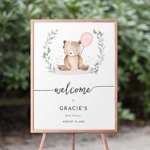 Bear Baby Shower Girl Sign Teddy Bear Baby Shower Girl, Editable, Printable, Teddy Bear, Editable Sign Download, Pink, 144