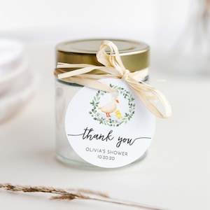 Cute Duck Baby Shower Round Favor Tags Gender Neutral Baby Shower Favor Tag Template, Editable, Instant Download, 96