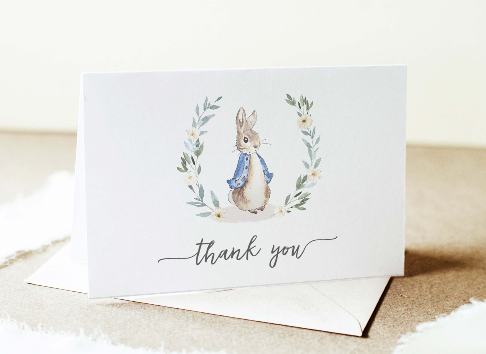 Rabbit Baby Shower Thank You Card, Boy Rabbit Thank You Note Printable ...