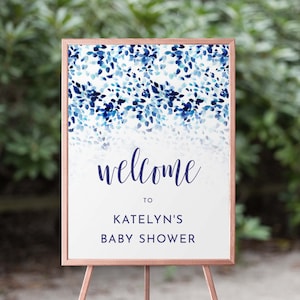 Modern Watercolor Shibori Boy Baby Shower Sign Printable Boy, Modern Blue Baby Shower Sign, Boy, Editable Sign Download, 94