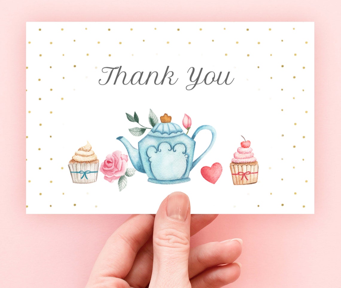 Tea Party Thank You Card Printable Bridal Tea Party Thank You Etsy