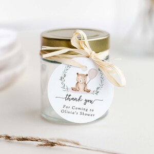 Bear Baby Shower Round Favor Tags Gender Neutral Baby Shower Favor Tag Template, Editable, Instant Download, 156