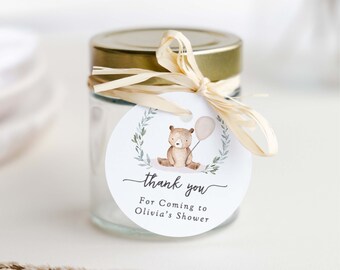 Bear Baby Shower Round Favor Tags Gender Neutral Baby Shower Favor Tag Template, Editable, Instant Download, 156