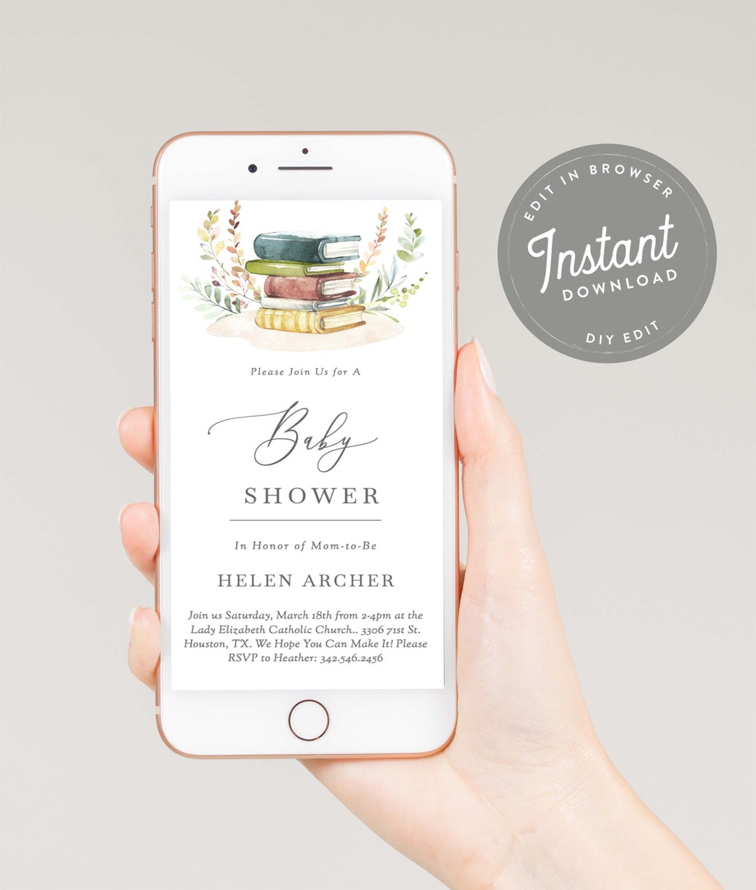 Book Themed Baby Shower Electronic Invitation Books Baby Etsy